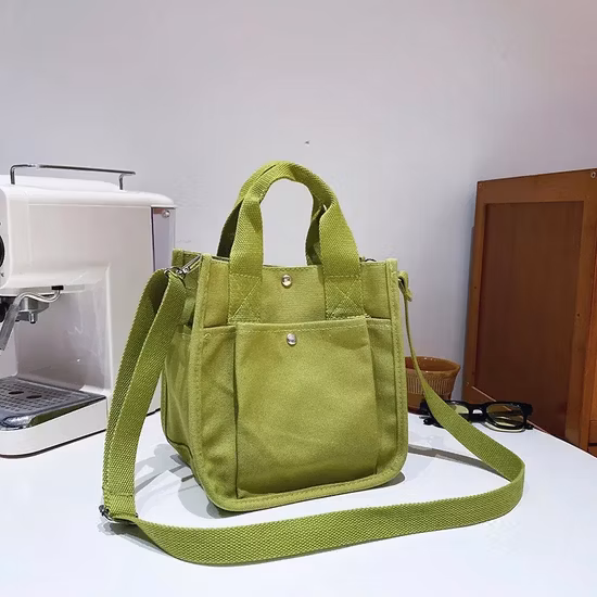 Bolso de mano duradero de lona de algodón de gran capacidad con correa cruzada y múltiples bolsillos