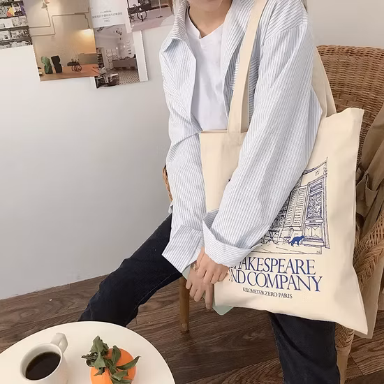 La bolsa de asas de encargo de la lona de algodón de la impresión del propósito dual del bolso interior del bolsillo